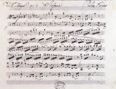 Sheet music page for the first violin in Symphony n. 7, by Mozart