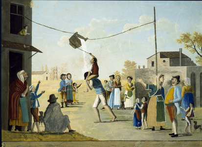 The popular game of the bucket in Naples Anonymous painting. 19th century Naples Museo Nazionale di San Martino