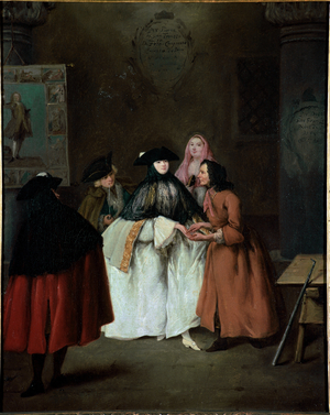 The fortune teller (The fortune teller) (The indovina) Painting by Pietro Longhi (1702-1785) 1752-1756 Dim 62x50 cm Venice, Ca'rezzonico