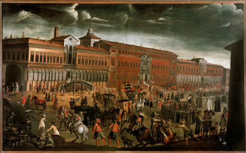 View of the Ospedale Maggiore (Grand Hospital) on the day of the Fete of Forgiveness in Milan. c.1670-1780 (painting)