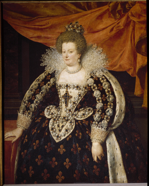 Portrait of Marie de Medicis (1573 - 1642), wife of Henry IV and mother of Louis XIII Painting by Frans Pourbus Le Jeune (Francois (Franz) Porbus, 1569-1622) circa 1609. Pitti Palace, Florence.