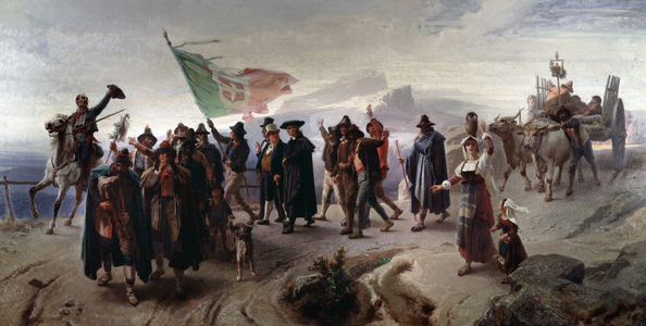 Risorgimento: “” Annexation of the Abruzzo region to unified Italy in 1861”” (Annexation of the Abruzzo region to unified Italy in 1861) Painting by Enrico Gamba (1831-1883) Dim 104x207 cm Genes, Galleria d'Arte Moderna, inv 294