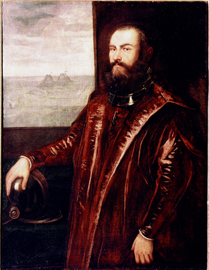 Portrait of Venetian Admiral Painting by Jacopo Robusti said the Tintoret (Tintoretto) (1518-1594) 1570 approx. Sun. 127x99 cm Florence, Galleria degli Uffizi (Offices)