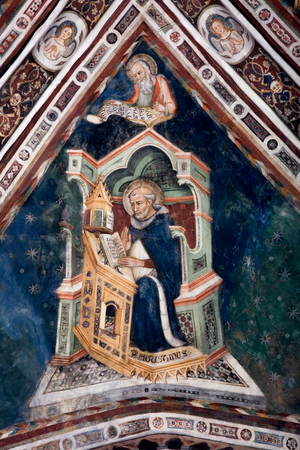 The four doctors of the Roman Church, detail: Saint Augustine of Hippo and the evangelist Saint John 14th century (fresco)