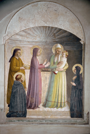 The presentation of Christ in the temple. Saint Peter, martyr, and Dominican nun Villana, observes the biblical scene, 1442 (fresco)