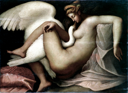 Leda and the swan Anonymous painting after an original detruit by Michelangelo Buonarroti called Michelangelo (Michelangelo or Michelangelo, 1475 - 1564). 16th century Sun. 114x155 cm Venice, Musee Correr