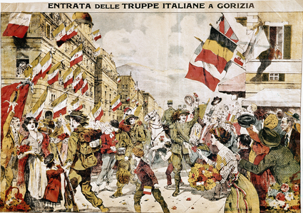 First World War (1914-1918). the capture of Gorizia by Italian troops. 1918. (engraving)