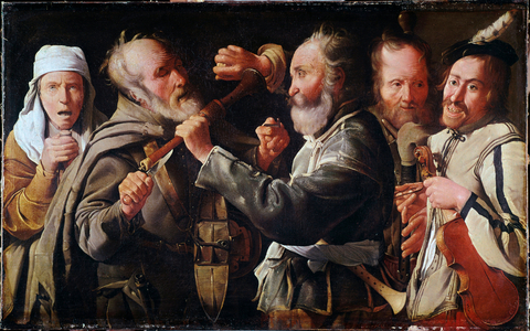 Brawl between musicians (oil on canvas)