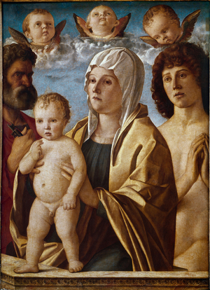 Virgin with child with st Peter and st Sebastian (tempera on panel, 1487)
