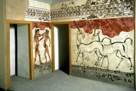 Scenes with animals and two fighters. 16th century BC. (fresco)