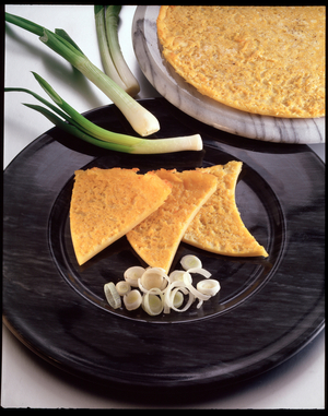 Food still life: traditional chickpeas pancake from Liguria (photography)