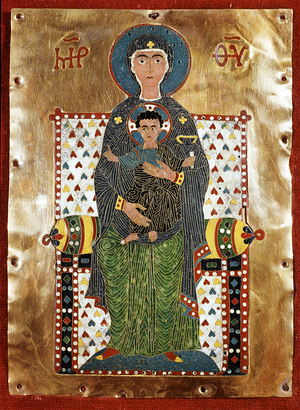 Byzantine Art: “Virgin with child” (Virgin with child) Emaux du 12th century (Enamel, 12th century) Madrid, Museo Lazaro Galdiano