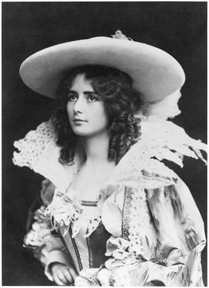 Cleo de Merode dressed in a 17th century costume (b/w photo)