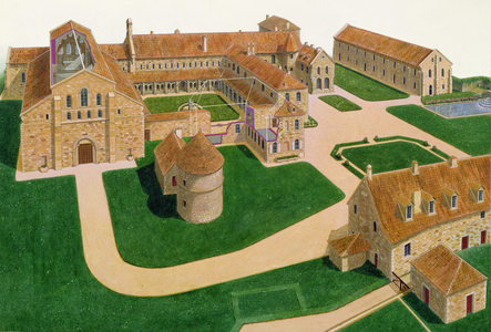 Elevation of the Cistercian Fontenay Abbey (w/c on paper)