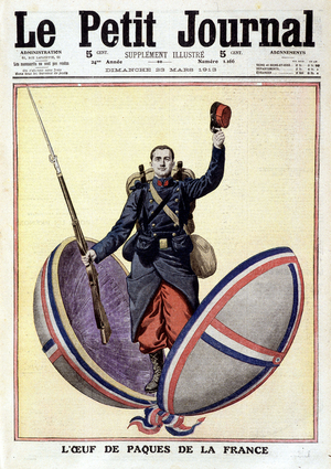 L'egg de l'Easter de France (un soldier dans un egg tricolor) - in “Le Petit Journal” of 23/03/1913 (engraving)