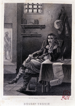 Portrait of Rene Duguay Trouin (Duguay-Trouin) (Rene Trouin du Gue dit) (1673-1736), French sailor - in “Histoire des Pirates et Corsaires de l'Océan et de la Méditerranée” by P. Christion, Paris, D. Cavaillés ed., 1847