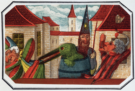 Le tonneau - Lithographie, extraite de Theatre des marionnettes du jardin des Tuileries, texte et dessin de Louis Edmond Duranty (1833-1880), Paris, 1863 