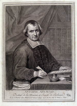 Portrait of Antoine Arnauld dit le Grand Arnauld (1612-1694), French priest, theologian, philosopher and mathematician, member of the Jansenists, at his working table.