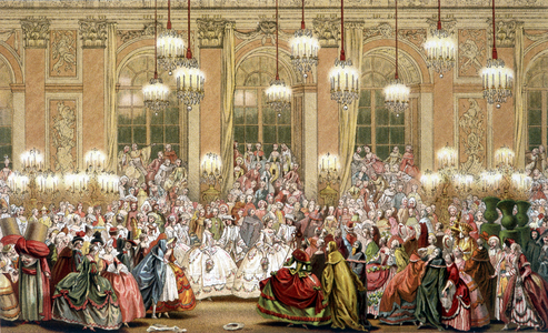 Masked ball in the Galerie des Glaces in Versailles on the occasion of the wedding of Louis, Dauphin of France and Marie Therese (Marie-Therese) of Spain, February 1745 - chromo., 19th century