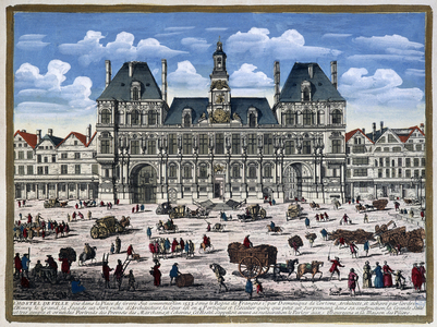 The Hôtel de Ville de Paris and its square in the 16th century - engraving, 17th century