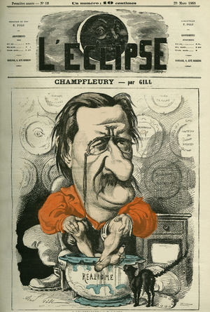 Champfleury, Jules Husson dit (1821-1889), French critic and novelist. Cover in “” L'Eclipse”” by Gill, March 29, 1868, Paris.