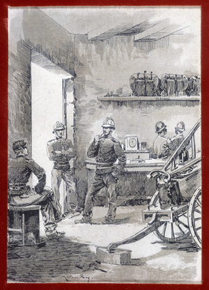 Firefighters in a barracks: town post - n.d