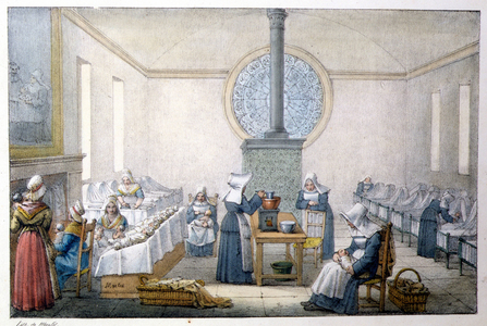 Children found (orphanage) - Lithography by Marlet, late 19th century