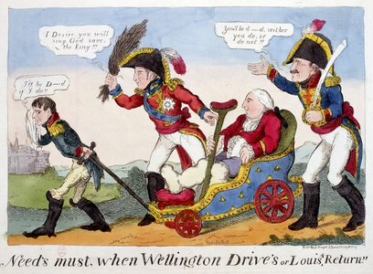 Caricature sur Napoleon 1er, Louis XVIII et Wellington - in ""Napoleon 1er"", recueil de caricatures, 1815