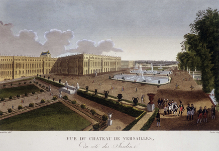 Chateau de Versailles on the side of the gardens - in “” Views of Paris”” by Courvoisier, 1827