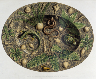 Plate à reptiles - Plate céramique, in “” The work of Bernard Palissy”” by C. Delange and C. Borneman, Paris, 1869