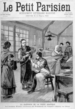 The healing of the Asian plague: Dr. Yersin vaccinating the pestiferous animals of the hospital of Amoy in China - in “” Le Petite Parisien”” from 07/02/1897