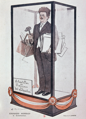 Cartoon by Barrère on Herriot in Fantasio: “” Edouard Herriot: the builder “” Sample of the Frenchman who does something””.