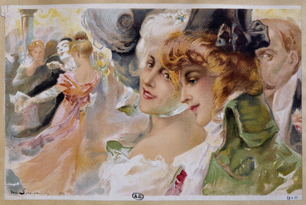 Women at a masked ball - chromo. by Simonidy, 1900