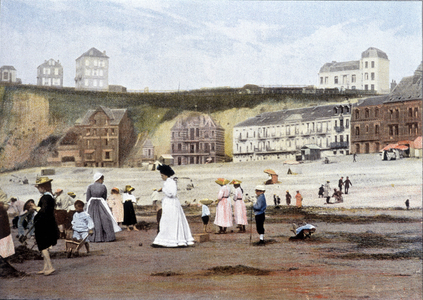On the beach. Engraving by Gillot around 1900.