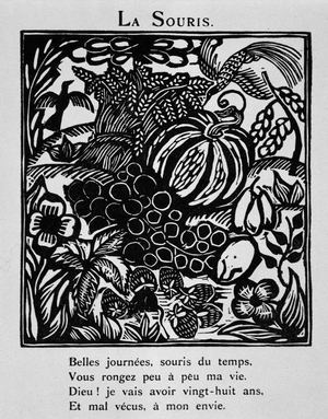 La souris - in “Le Bestiaire ou cortège d'Orphée”” Apollinaire illustré par Raoul Dufy (1877 - 1953), ed. de la Sirène, Paris, 1919.