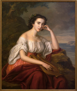 Sappho. Painting by Soma Orlay Petrich (1822-1880), oil on canvas, circa 1860. Hungarian art, 19th century. Magyar Nemzeti Galleria, Budapest, Hungary.