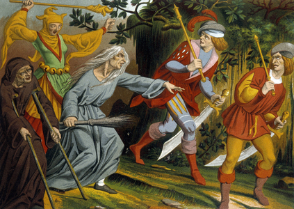 The beggar, the mad, the witch and the sergeants of arms, 15th century.