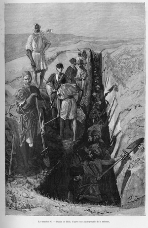 The trench of the excavations. Engraving by Bida to illustrate the story A Suse, journal des excavilles, 1884-1886, by Jane Dieulafoy, in le tour du monde 1887, directed by Edouard Charton (1807-1890), Hachette, Paris.