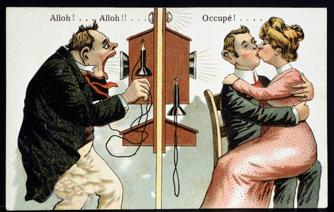 Humorous postcard on the phone, deb. 20th century.