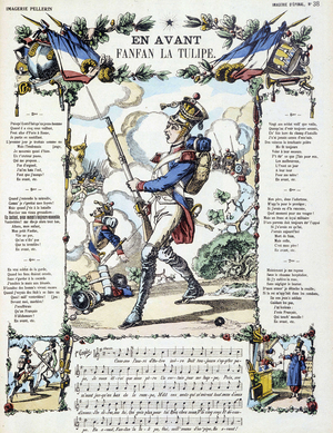 Sheet music for the popular song “Forward, Fanfan the Tulip”, 19th century (Epinal print)