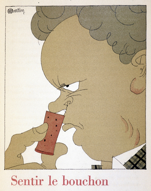 Feeling the cork - in “” Monseigneur le vin””, drawing by Charles Martin (1884-1934), fascicle des Etablissements Nicolas, 1927