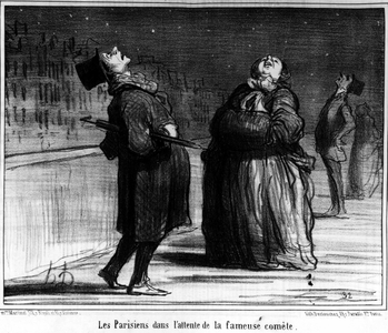 Parisians waiting for the famous comet, caricature by Honore Daumier (1808-1879). “Charivari”, 1857.