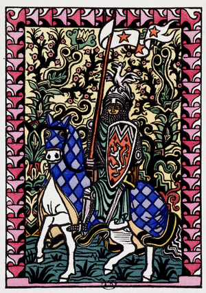 Chevalier - in “” Les amours de Frene et Galeran racontes d'apres Jean Renard, find of the 12th century, adapted by Andre Mary”, ill. de engravings sur bois by Louis Bouquet, ed. Jonquieres, Paris