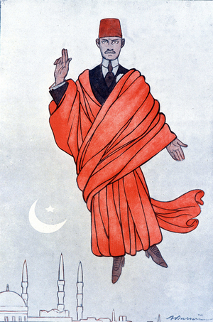 Portrait of Pasha Mustafa Kemal (Kamal Ataturk, 1881-1938), the pasha-angora - drawing by Barrère, in “” Fantasio””” of 15/10/1922
