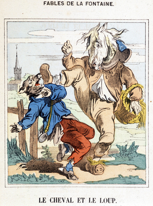 The horse and the wolf - in "Fables" by Jean de La Fontaine, deb. 20th century