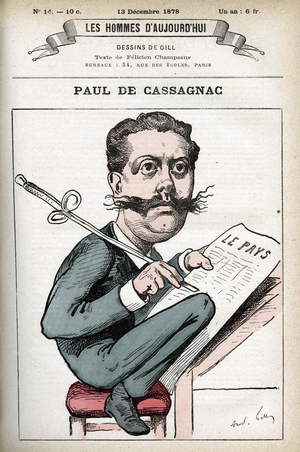 Portrait of Paul Granier de Cassagnac (1842-1902), French political journalist. Cartoon by Gill, Paris.