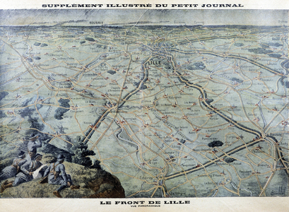 Map of the Lille front during the First World War. Illustration of the Petit Journal of June 1917.