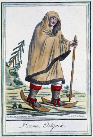 Homme ostyack à ski - in “” Encyclopédie des voyages”” by Grasset Saint Sauveur, ed. Paris 1796