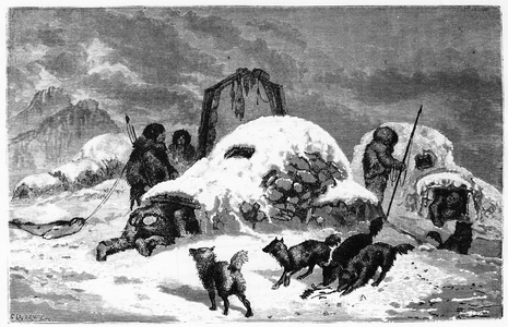 Installation of the Eskimos at Etah - in “the free sea of the pole, voyage of discovery in the Arctic seas, 1860-1861” by Dr. J.J. Hayes (surgeon of the United States Navy), Paris, Hachette, 1868.