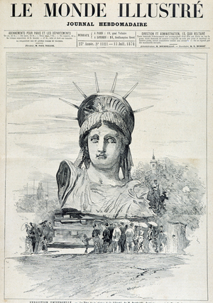 At the 1878 World Exposition: the head of the Statue of Liberty by Mr Bartholdi, destined for the Port of New York - in “” The Illustrated World”” of 13/07/1878